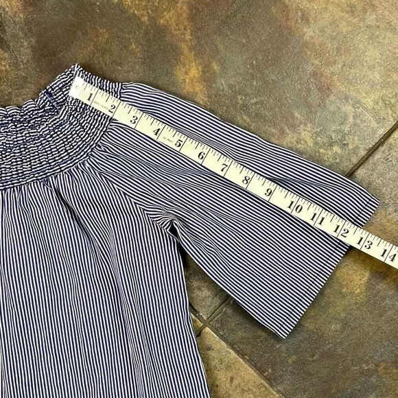 7th Avenue New York & Company Stripe Peasant 3/4 Sleeve Off The Shoulder Blouse - Picture 5 of 10